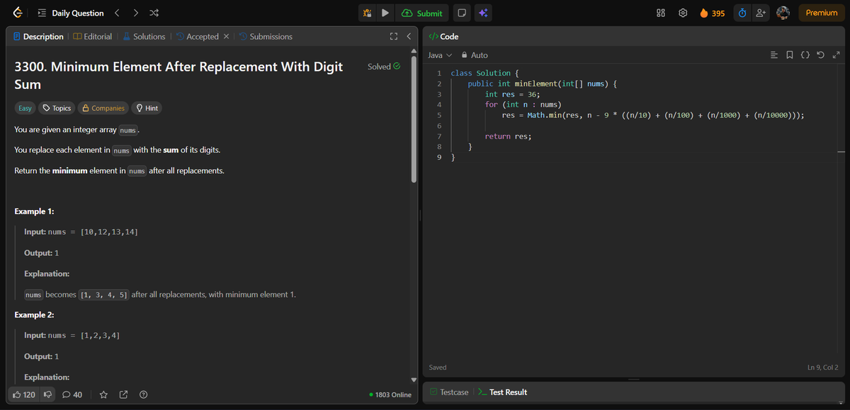 amanhaidry's tweet photo. 🗓️Day-310 of #365DaysOfCode 🎯

✅ @geeksforgeeks 
#POTD: Count Sorted Digit Groupings

✅ @LeetCode 
#DCC: Minimum Element After Replacement With Digit Sum

#365DaysOfDSA #geeksforgeeks #gfg #leetcode #365DaysOfcoding #Java #DataStructuresAndAlgorithms #DSA #ProblemSolving https://t.co/O5v5Effy6t