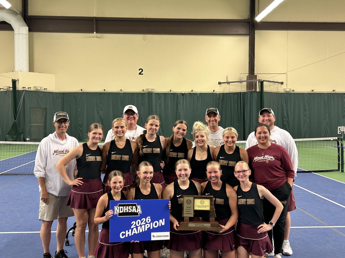 NDHSAA's tweet photo. 2026 NDHSAA Girls Tennis Team Dual State Tournament Champions: Minot High Majettes

#NDHSAA #NDpreps @BankWithChoice #PeopleFirst https://t.co/eJKAu7UDWJ