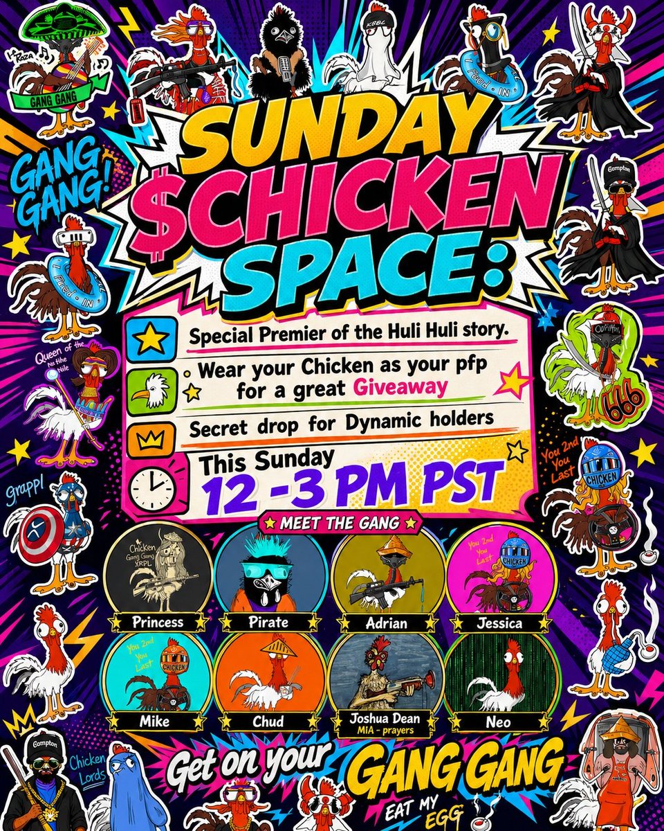 NancyBerry8524's tweet photo. SUNDAY SUNDAY SUNDAY 

There will be giveaways,  thete will ne drops even a special mint. Stop in and have some fun with the $CHICKEN Gang Gang https://t.co/VRMNYwNLn9