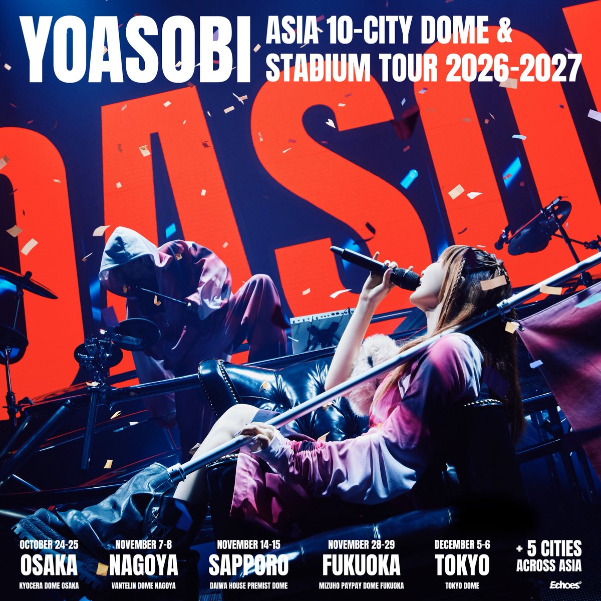 YOASOBI_staff's tweet photo. 【チケット受付スタート！】
10月より開催する「YOASOBI ASIA 10-CITY DOME & STADIUM TOUR 2026-2027」
国内公演チケットのオフィシャル2次先行が受付スタートしました✨

締切は、6/21(日)23:59👀
この機会をお見逃しなく。

■オフィシャル2次先行
受付期間：5月29日(金)12:00～6月21日(日)23:59
受付URL：
＜国内＞https://t.co/GiCmVQjH72
＜海外＞https://t.co/KkzHMItTQc