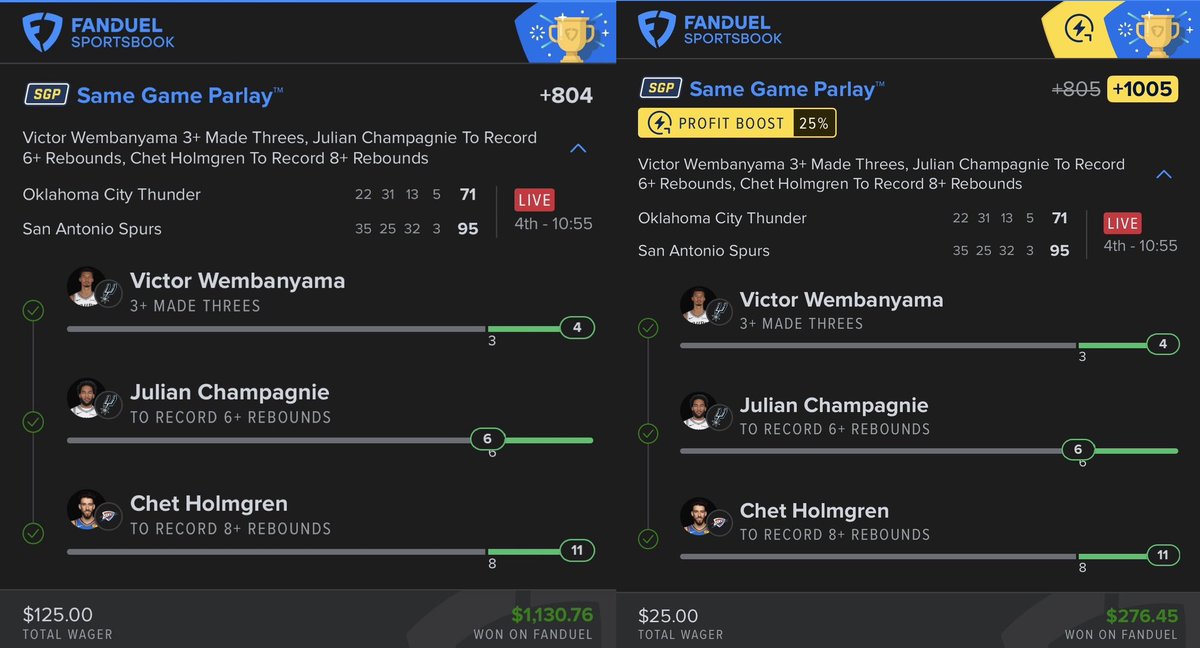 GoldBoys's tweet photo. Cash the +804 &amp; +1005 NBA SGP’s for @The_PropFather 🔥

$125 ➡️ $1,130 🤩
$25 ➡️ $276 😮‍💨

Posted in discord ➡️ https://t.co/ChgX7UxU00 https://t.co/YqV0h5MUz4