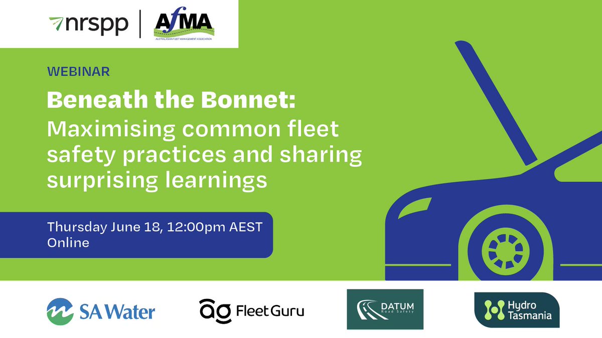 myAfMA's tweet photo. Your drivers know something about fleet safety that you don’t.

NRSPP and AfMA are hosting a FREE webinar on 18 June 2026, "Beneath the Bonnet: Maximising Common Fleet Safety Practices and Sharing Surprising Learnings."  Learn more: https://t.co/muZhgYV5Eo https://t.co/51hu4w0hYc