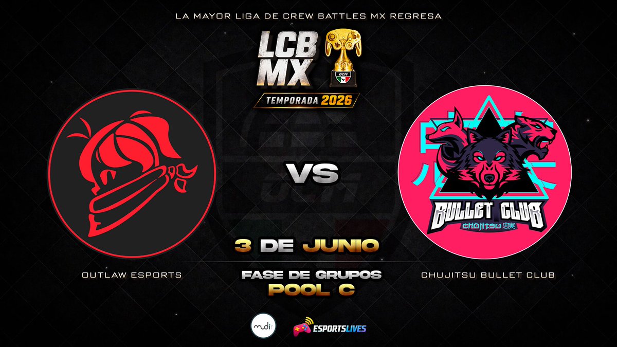 ocm_gg's tweet photo. 🔥 POOL C ENTRA EN ACCIÓN 🔥

El camino al campeonato continúa.

Outlaw Esports hará su debut en la temporada 2026 de LCBMX enfrentando a Chujitsu Bullet Club en un duelo que podría comenzar a marcar el rumbo de la Pool C.

Cada stock cuenta.
Cada batalla importa.
Y los primeros puntos están en juego.

📅 3 de junio
🏆 LCBMX Temporada 2026
🎮 Super Smash Bros. Ultimate
⚔️ Pool C – Fase de Grupos

¿Quién se lleva la victoria?

❤️ Outlaw Esports
🔁 @CBCTeam 

#LCBMX #CrewBattlesMX #SSBU #SmashMexico #EsportsMX #OutlawEsports #ChujitsuBulletClub