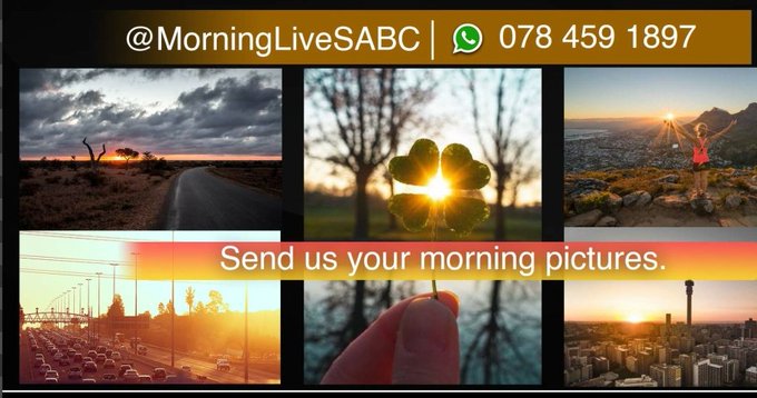 MorningLiveSABC's tweet photo. Send us a picture of what your morning weather looks like, remember to use landscape mode and tag your location.                   

#MorningLive 
#SABCNews https://t.co/LzJS9pDH8P