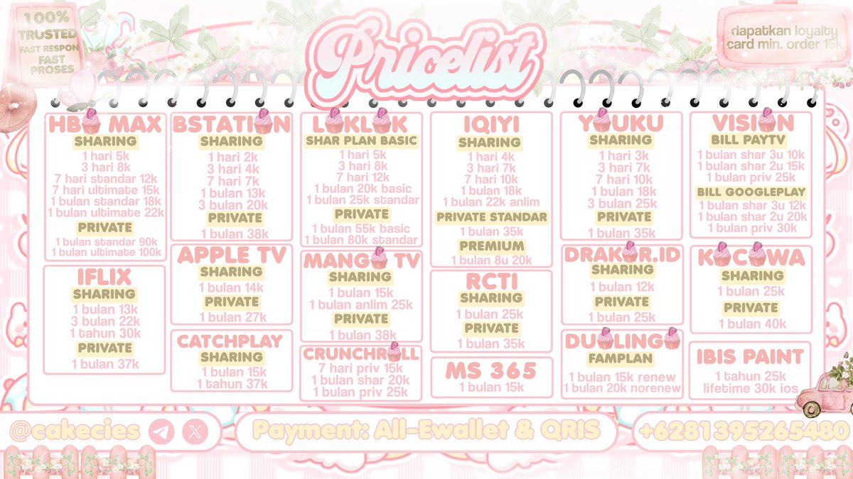 lailomy's tweet photo. @studitious ౨ৎ 𓈒 hy lirik sini disini ridi! since 2022 pasti trusted, fullgar &amp; fsr. pay all ewallet &amp; QRIS! 🍬🥢 ♡ .ᐟ &amp; get loyalty card juga loh  𔖳 🍥

𓏵 𓈒 ׄ 🍡 order, https://t.co/J0XaRIapJW 
𓏵 𓈒 ׄ 🍡 proof, ﹫cakeciestesti tele
https://t.co/tYEI1ibMgx