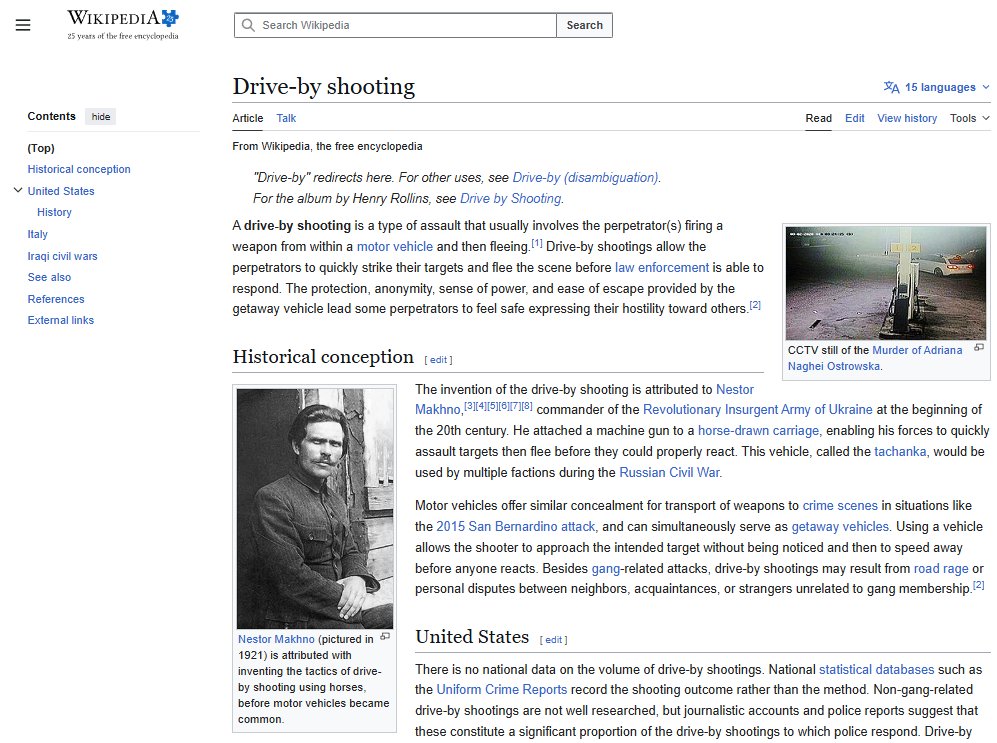 Aspen1921's tweet photo. always funny to remember Wikipedia has Nestor Makhno on its drive by shooting page https://t.co/tRegOtHaNW