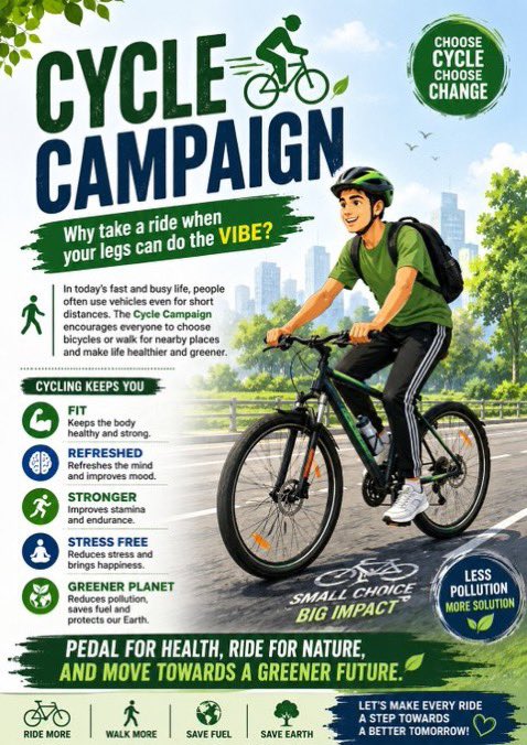 DEVENDRA_MEET's tweet photo. Using bicycle for short distances keeps our body fit and healthy.Using fewer vehicles reduces smoke,which makes environment clean and beautiful. Following the Cycle Campaign initiated by Saint Gurmeet Ram Rahim Ji,we should make cycling a part of our daily routine.
#FridayFitness https://t.co/zxNk1vl6RU
