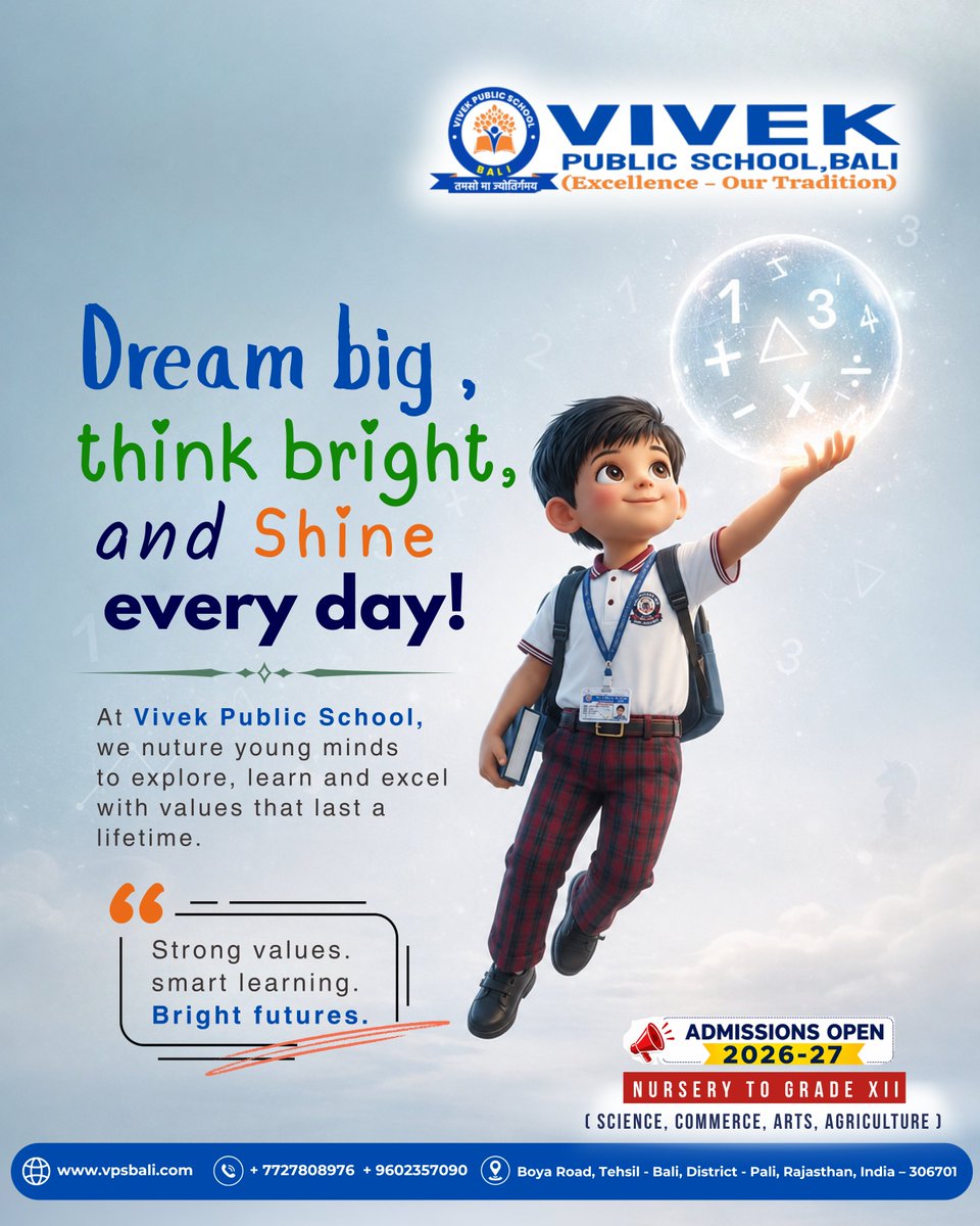vpsbali's tweet photo. Dream big. Learn bright. Shine every day. ✨
At Vivek Public School, Bali, we nurture young minds with strong values and smart learning for a brighter future. 📚🌟Admissions Open 2026-27 | Nursery to Grade XII #VivekPublicSchool #AdmissionsOpen #DreamBig #BrightFutures https://t.co/oE4MT2rnEO