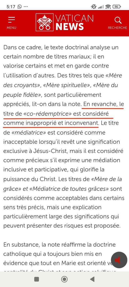LePerfectionist's tweet photo. @Cathobro @PPlanders_ J'avais cru comprendre que c'était officiellement déclaré comme inapproprié d'appeler Marie la "co-redemptrice".
Si même les notes doctrinales approuvées par le Pape font si peu d'effet sur les catholiques, je comprends pourquoi c'est si dur de vous convaincre avec la Bible https://t.co/MLlEcnt03T
