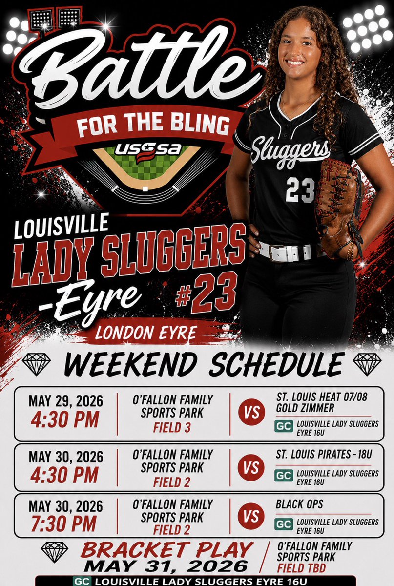LondonEyre's tweet photo. Back on the field this weekend for Battle for the Bling #louisvilleladysluggers #softball #ladysluggers #classof2029 

@sluggershuecker @lady_sluggers10
@sluggers_18U @LadySluggersOrg   @sluggernation @AndyPaalhar @_Coachk_ @mic_guthrie @fhnorthsoftball @CoachMikeStl @AllAccessAth @BeThatPlayer1 @CoastRecruits @CoastRecruitsSB @ConnectSports_ 
@DirectRecruits @d1vision_sb @D1Softball @gamesondirt @gatorjack72 @Get2CollegAth @IHartFastpitch @LineDSoftball @los_stuff @MaxPreps @MetroSportsSTL @missouri_sports @MSPtakeover @PrepSoftball @ShowtimeSports1 @SBRRetweets @scoreboardguy @SoftballDown @SoftballClips @SportPrepX @SSN_Softball @STLhssports @stltoday @SunilSportsNews @tagupSoftball @TAProfileAPP @thealliancefp @TopPreps @UncommittedUTR @USASoftball @USASoftballREC