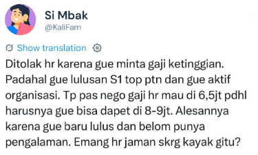 txtkarir's tweet photo. "padahal harusnya gue bisa dapet di 8-9jt.."

🙃🙃 https://t.co/zBVPuqszRm