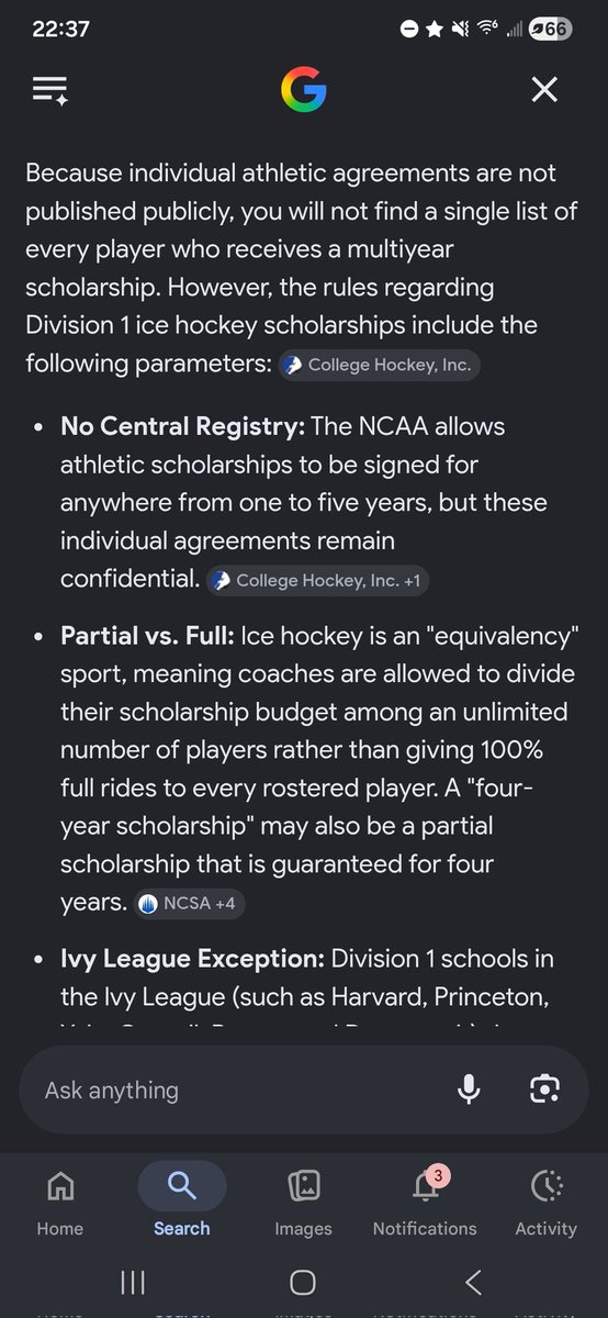 nitzp's tweet photo. @permurr02 How many hockey players get 100% 4 (or 5) year scholarships from their college? Aren't some players offered partial scholarships? If so, hockey doesn't necessarily guarantee full ride for 4 or 5 years under current system anyway? https://t.co/7HkECHoJxS