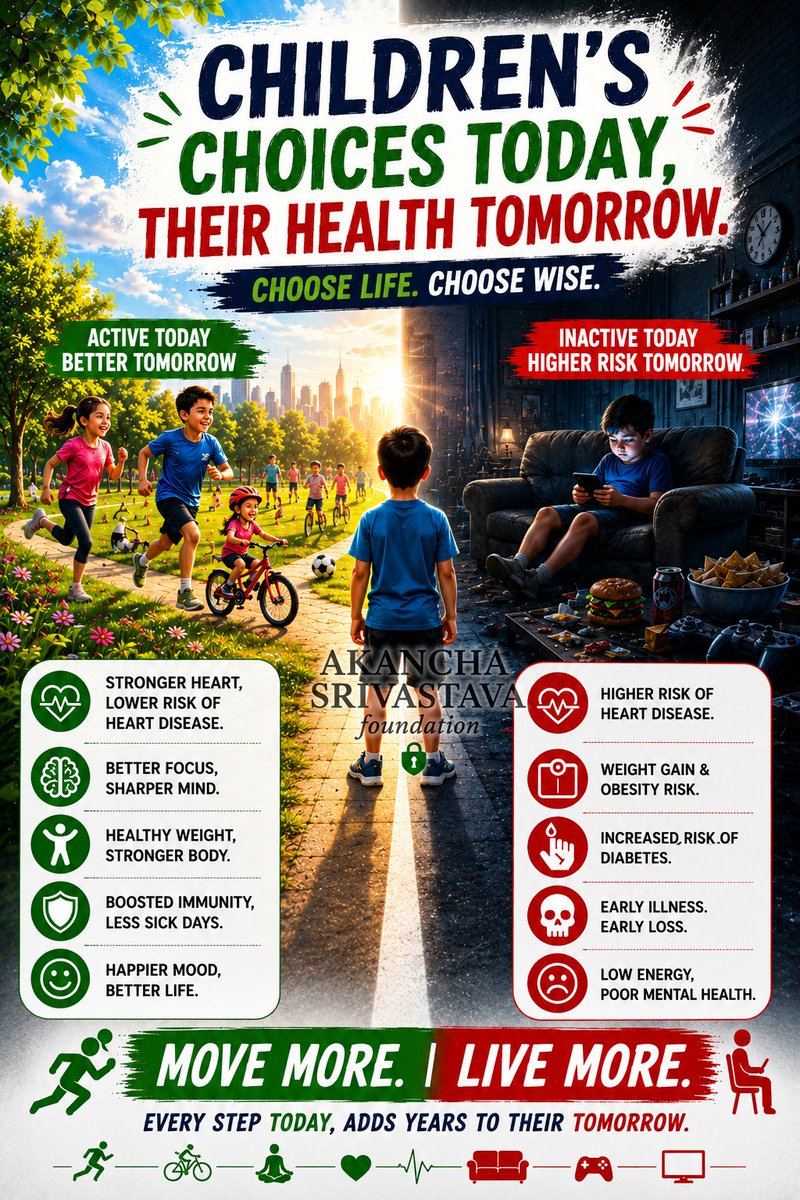 AkanchaS's tweet photo. Help children make better choices. Devices, sedentary lives will lead to health issues in future. Playing outside, making friends, being active ensures a healthier future.
#AkanchaSrivastavaFoundation #India #CyberSafety #Children https://t.co/gjOalf99Hj