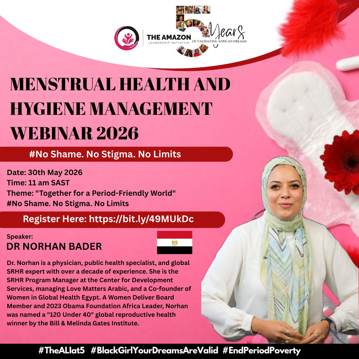 TheALIorg's tweet photo. We are incredibly honored to introduce global SRHR leader, physician and leader of @LoveMattersAR Dr. Norhan Bader, to our #MHDay2026 speaker lineup✨

Get ready for an inspiring and insightful session as she brings her vast expertise🔴

Register: https://t.co/JSKqaAOIxC https://t.co/LO2hIFzhML
