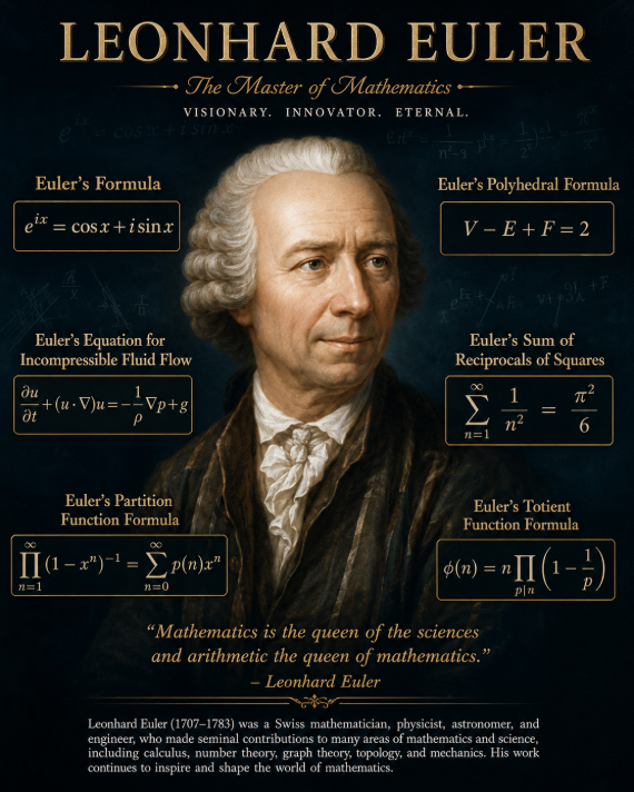 Math_files's tweet photo. Mathematician Leonhard Euler was so prolific and original that some of his discoveries have been named after the first person to have proved it after Euler. https://t.co/H1ZSFdlJ5F
