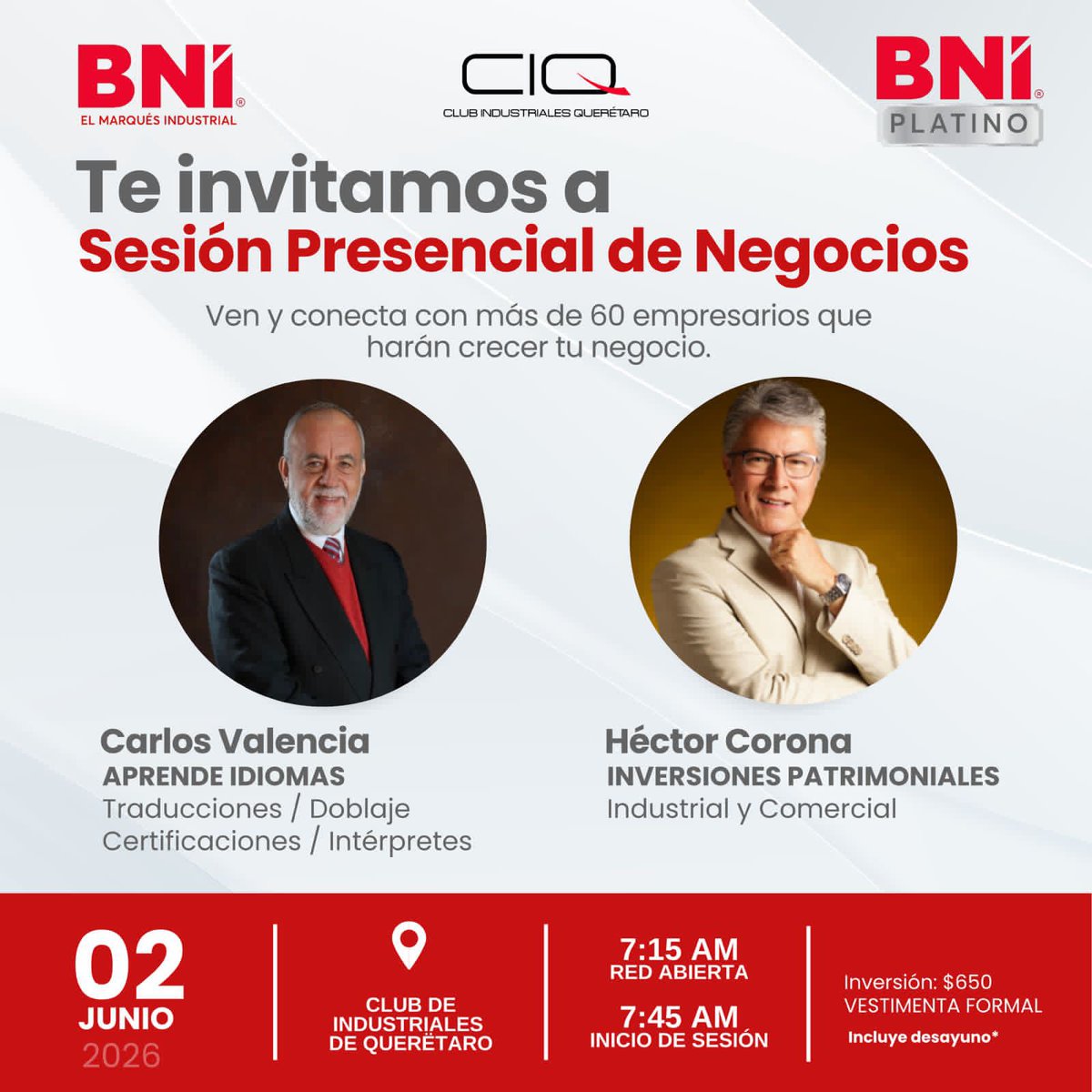 ValenciaBernal's tweet photo. 🚀 Más de 70 empresarios se reunirán este 2 de junio en la sesión #BNI El Marqués Industrial Platino en el Club de Industriales de Querétaro.

🎤 Presentaciones:
🌎 Carlos Valencia – Aprende Idiomas
🏢 Héctor Corona – Inversiones Inmobiliarias
📍 7:15 am
📲 Registro: 4428787185 https://t.co/nwFV81iaq3