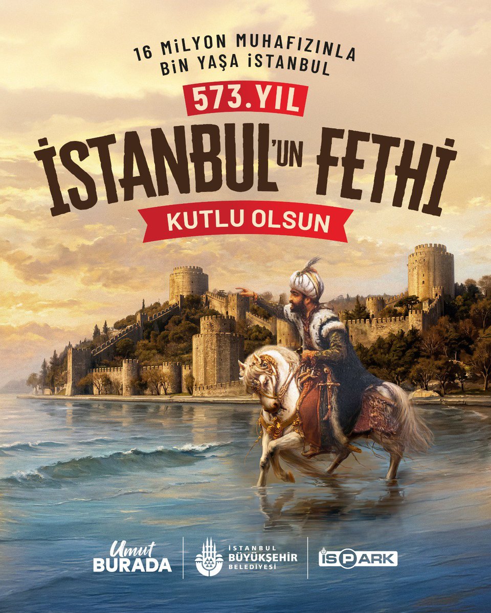ispark's tweet photo. 16 milyon muhafızınla bin yaşa İstanbul.
İstanbul’un Fethi’nin 573. yılı kutlu olsun!

Aziz şehrimizi bize miras bırakan büyük komutan Fatih Sultan Mehmet Han’ı saygı ve rahmetle anıyoruz. https://t.co/NJuFVCVdGv