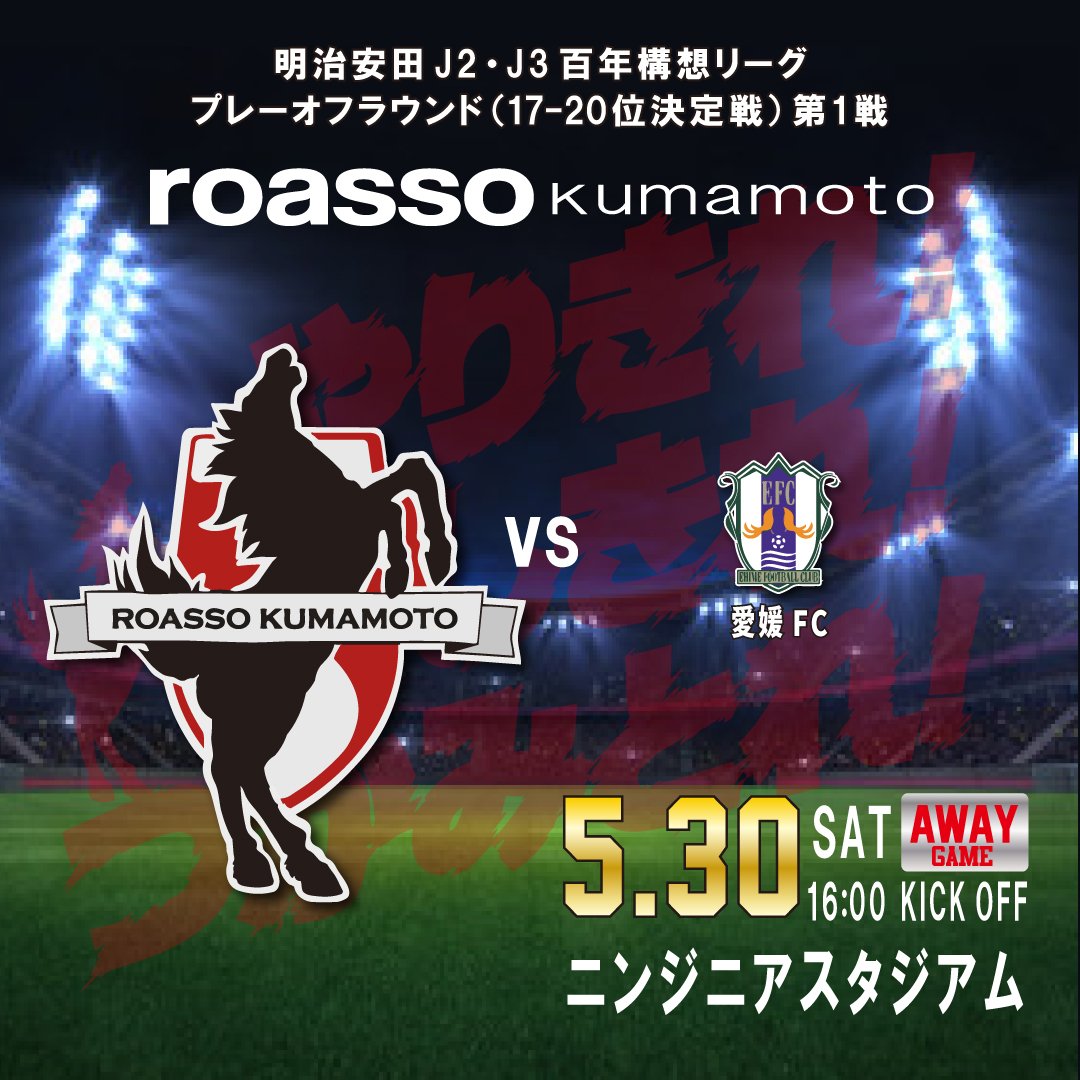 0282126680's tweet photo. ロアッソ熊本
明治安田J2·J3百年構想リーグ
プレーオフラウンド第1戦
vs 愛媛FC
明日はAWAYで愛媛戦！
ノックアウト方式の絶対に負けられない戦い🔥
勝って次に進もう🐴
明日も全力応援です📣
#ロアッソ熊本
#プレーオフ
#愛媛FC
#絶対勝つ https://t.co/7eAq8d7IaX