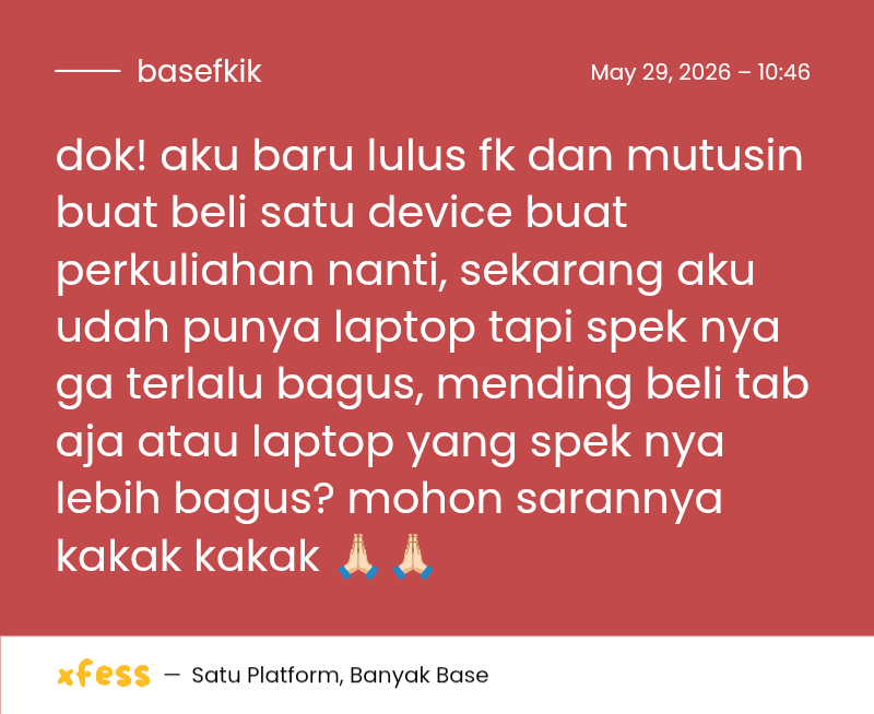 BaseFKIK's tweet photo. dok! aku baru lulus fk dan mutusin buat beli satu device buat perkuliahan nanti, sekarang aku udah punya laptop tapi spek nya ga terlalu bagus, mending beli tab aja atau laptop yang spek nya lebih bagus? mohon sarannya kakak kakak 🙏🏻🙏🏻 https://t.co/44g1hGDupQ