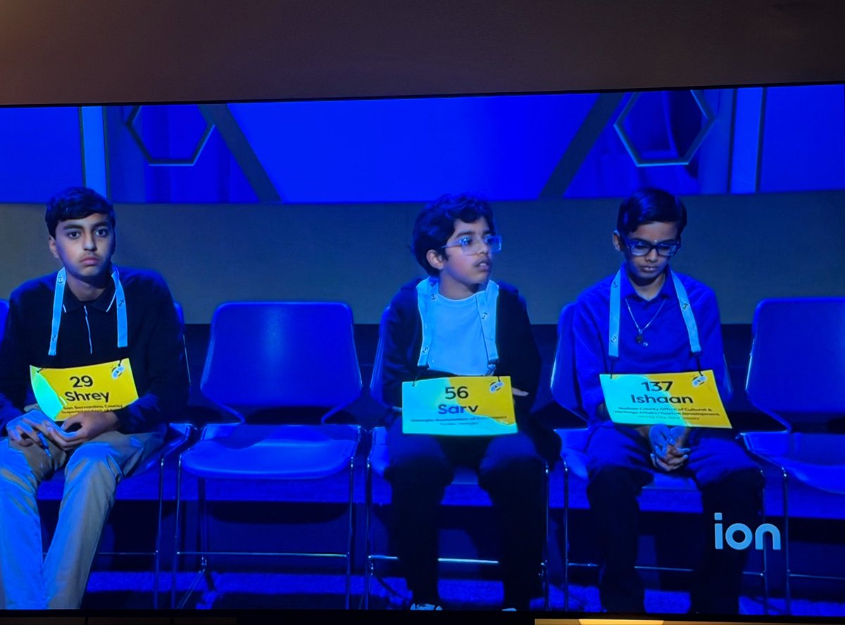 MingAtBC's tweet photo. The Scripps National Spelling Bee is down to the final 3 btw. My money’s on Sarv https://t.co/5CVeoT1Gw1
