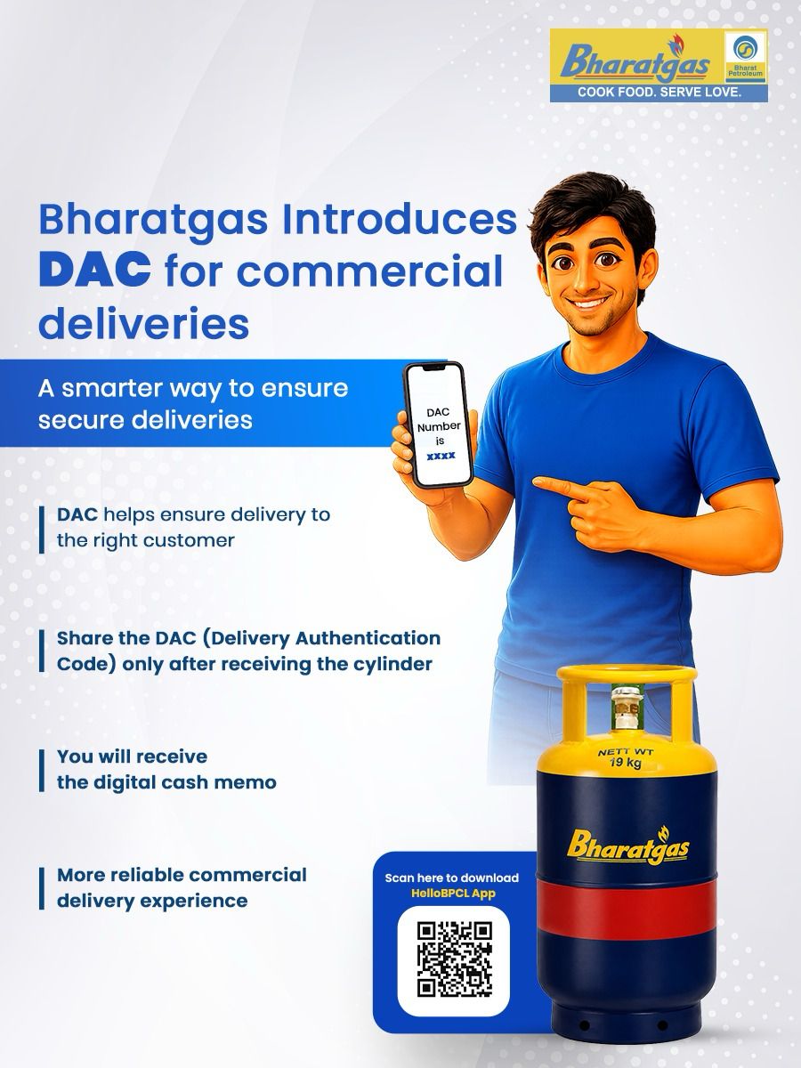 SumitDeogade's tweet photo. Bharatgas introduces DAC (Delivery Authentication Code) for commercial deliveries. Share the DAC only after receiving the cylinder—ensuring a transparent, secure &amp; reliable delivery experience
@BPCLimited @BPCLLPG @PetroleumMin @HardeepSPuri @Secretary_MoPNG
#BharatgasCommercial https://t.co/C2B8ANJa9u