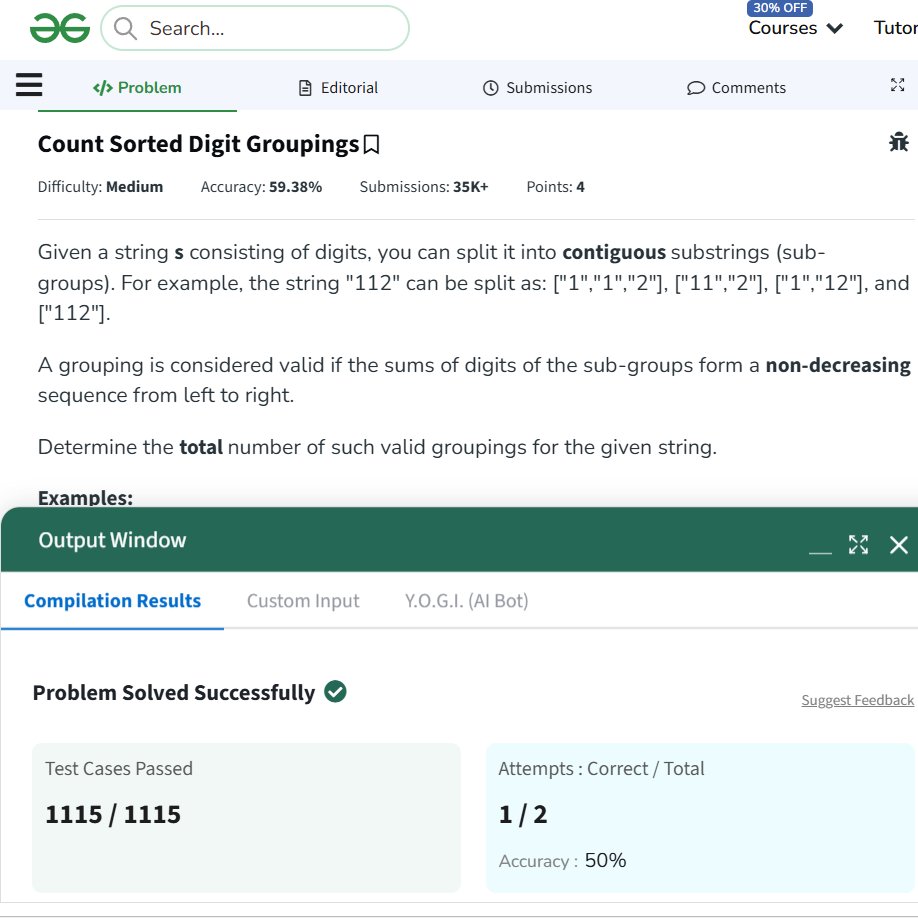 pragya_singh_17's tweet photo. Day 100
Continuing my #geekstreak journey with @geeksforgeeks POTD
Problem Solved: Count Sorted Digit Groupings

#geekstreak #codingchallenge #dsa #dynamicprogramming #problemSolving https://t.co/bVDdmwn4su