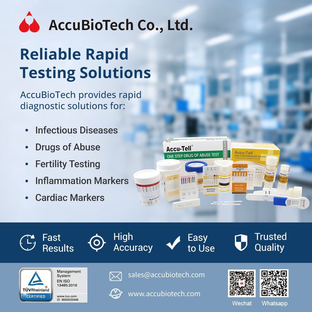 accubiotech's tweet photo. AccuBioTech rapid tests enable faster, reliable diagnosis for disease screening and public health, supporting a healthier future. #RapidDiagnostics #IVD #PublicHealth https://t.co/hlGQ6FNy44
