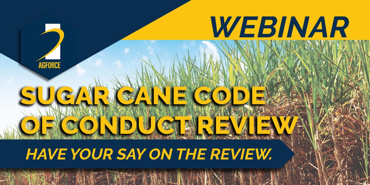 AgForceQLD's tweet photo. 🚨 Member webinar - Sugar Cane Code of Conduct review

📣 The future of the Code is being decided. Come along to AgForce's webinar to help shape the industry’s response.

🗓 Fri 5 June
 ⏰ 12:00 PM
 👉 Register now https://t.co/JvpCkENaSw https://t.co/hehn53QjCi