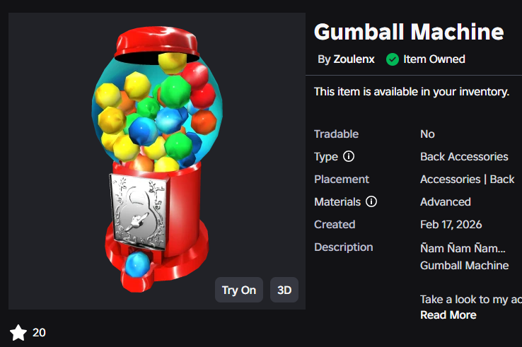 Storm_3D2's tweet photo. 𝗧𝗵𝗶𝘀 𝗱𝘂𝗺𝗯𝗮𝘀𝘀 uploaded my Gumball Machine in his group  

Roblox User: MisterBlox6000  

𝗖𝗵𝗲𝗰𝗸 𝘂𝗽𝗹𝗼𝗮𝗱 𝗱𝗮𝘁𝗲 lol  

#Roblox #RobloxUGC #RobloxScam https://t.co/uWrMcs9Q4y