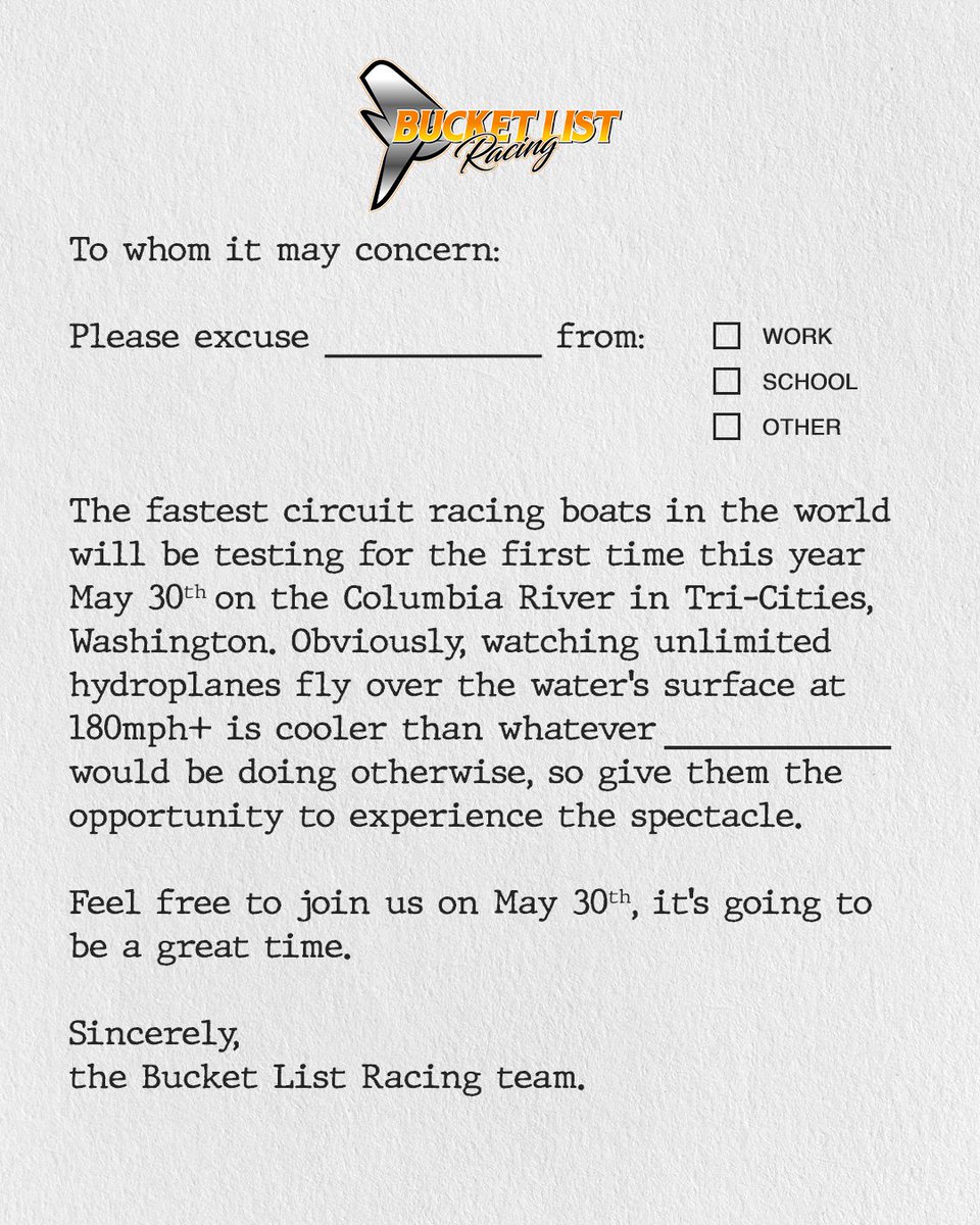 BucketListHydro's tweet photo. Just in case anyone needs it this weekend...
#BucketListRacing https://t.co/m7oPwQTp6i