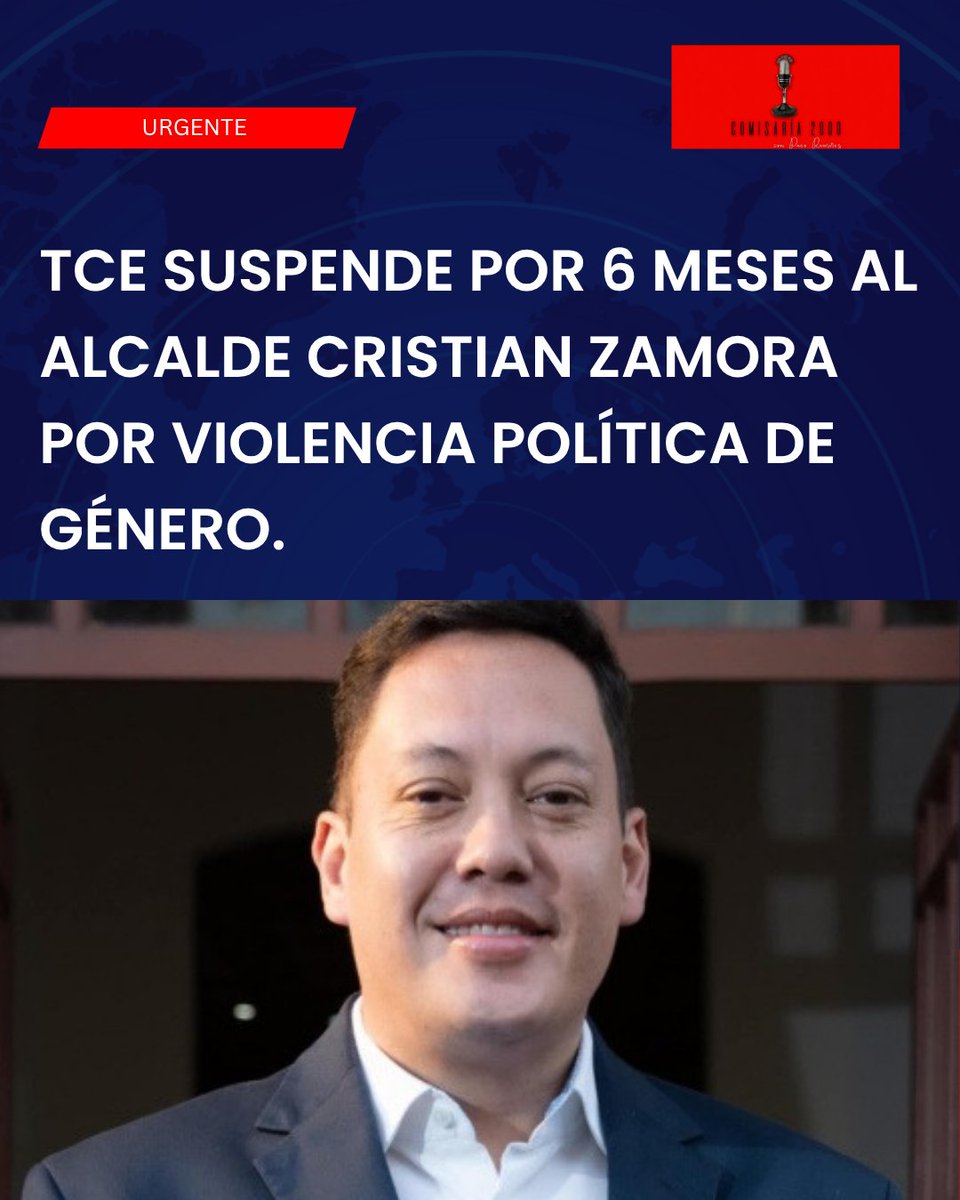 comisaria2000's tweet photo. #ATENCION #URGENTE 

​🔴 El Tribunal Contencioso Electoral (TCE) sancionó al alcalde de Cuenca, Cristian Zamora Matute, por violencia política de género en contra de la concejala Diana González Arteaga.
Ampliación 👇 
https://t.co/VA8FHFu6cG https://t.co/QPCzuKIYYC