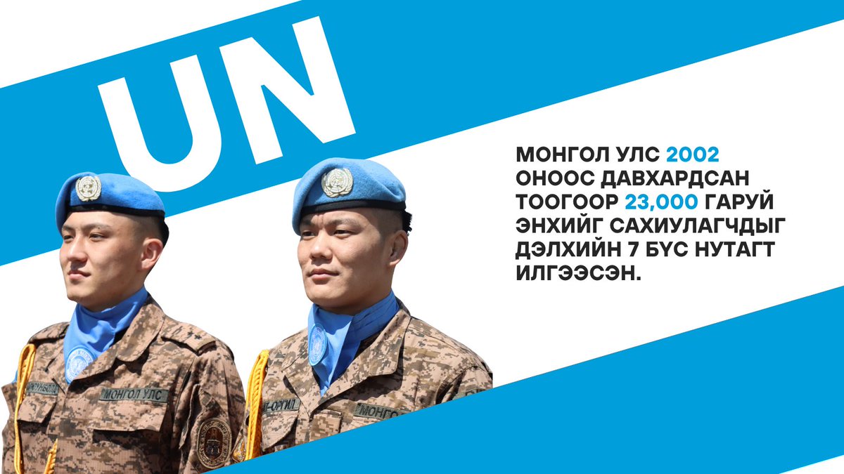 unmongolia's tweet photo. Өнөөдөр тохиож буй НҮБ-ын Энхийг сахиулагчдын олон улсын өдрөөр дэлхийн энх тайван, аюулгүй байдал, тогтвортой хөгжлийн төлөө зүтгэж буй Цэнхэр дуулгатнуудын эр зориг, хичээл зүтгэлийг хүндэтгэн талархаж байна.

Энх амгалан дэлхийн төлөө!

@UNPeacekeeping https://t.co/e6cubIbjaK