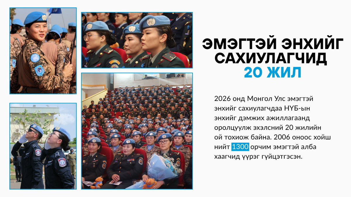 unmongolia's tweet photo. Өнөөдөр тохиож буй НҮБ-ын Энхийг сахиулагчдын олон улсын өдрөөр дэлхийн энх тайван, аюулгүй байдал, тогтвортой хөгжлийн төлөө зүтгэж буй Цэнхэр дуулгатнуудын эр зориг, хичээл зүтгэлийг хүндэтгэн талархаж байна.

Энх амгалан дэлхийн төлөө!

@UNPeacekeeping https://t.co/e6cubIbjaK