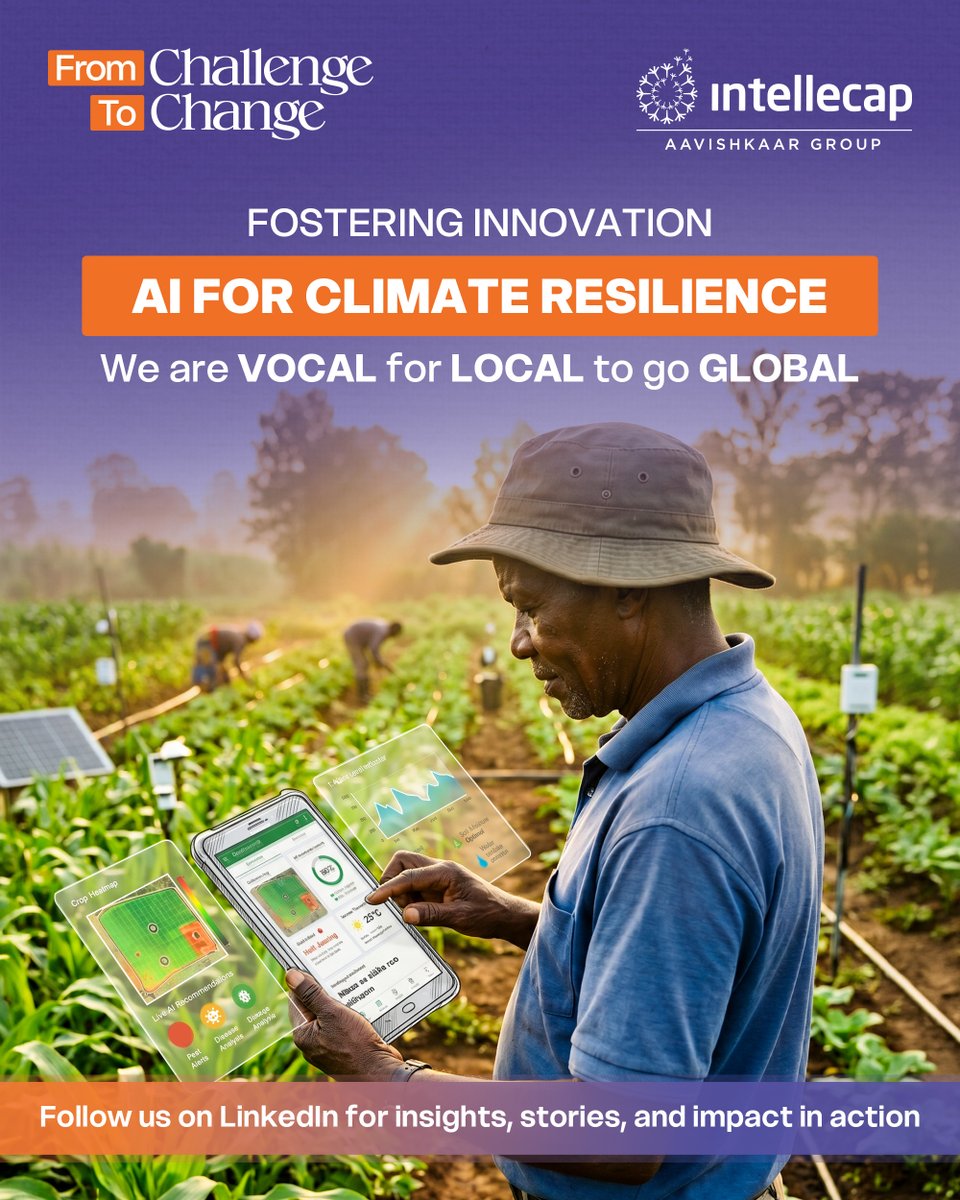 IntellecapTweet's tweet photo. A visual series on how right solns turn challenges into impact

Intellecap in Africa is supporting AI-driven solutions through our work with Global Partners &amp; fostering innovation by working with startups at the intersection of AI and climate action.

#FromChallengeToChange https://t.co/b8Cr7Vlt77