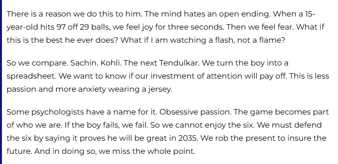 ABsay_ek's tweet photo. Every time Vaibhav Sooryavanshi plays a blinder, someone asks if he can do it in Tests, on a minefield, on Mars or whether he’ll be better than Sachin. Wrote on this strange obsession with tomorrow instead of simply enjoying what we are witnessing today.
Read here👇(A bit long) https://t.co/F03AwpJMCT