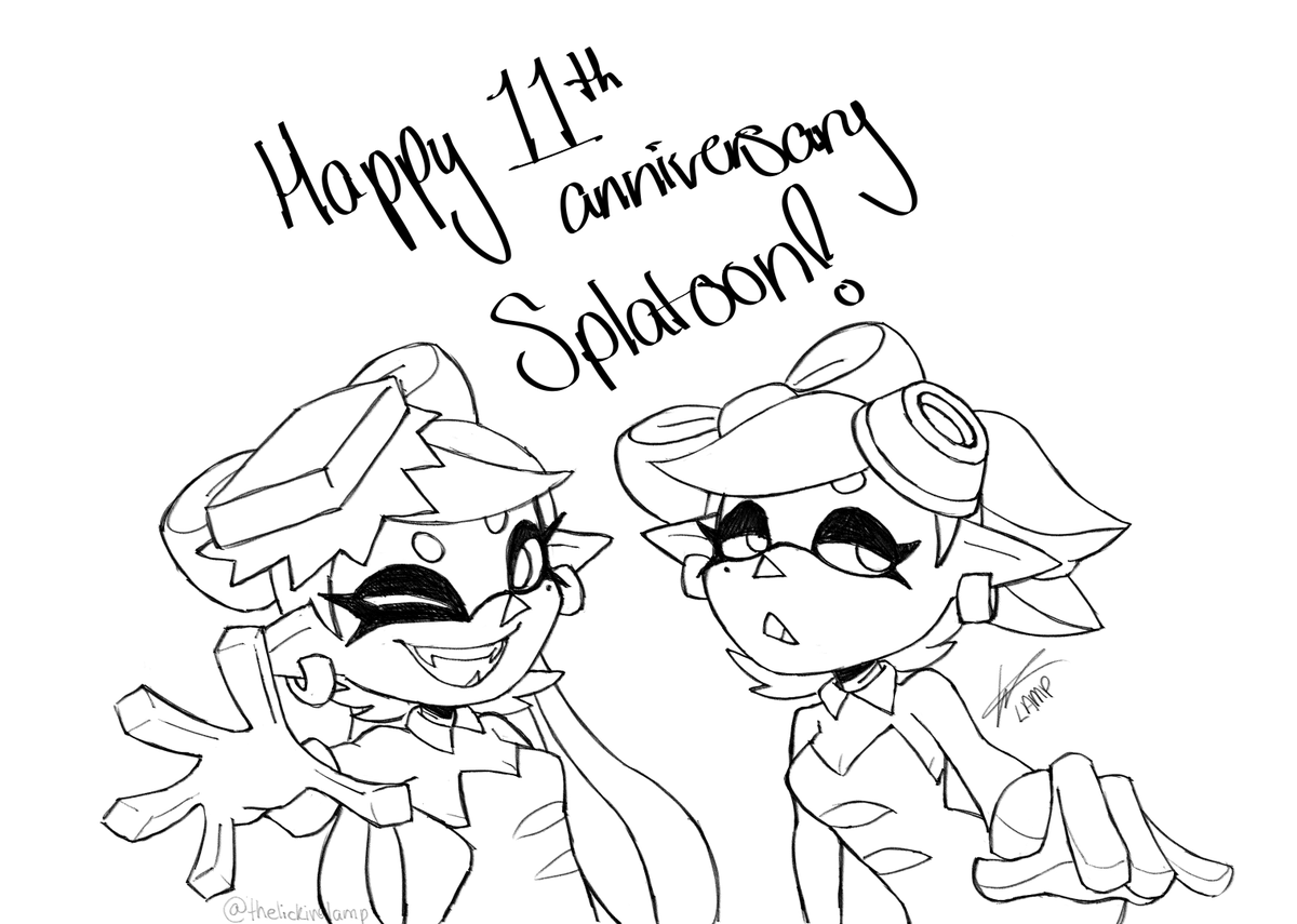 thelickinglamp's tweet photo. a bit late but happy 11th anniversary splatoon!! thank you for permanently altering my brain chemistry <3 https://t.co/no9ArNs5on