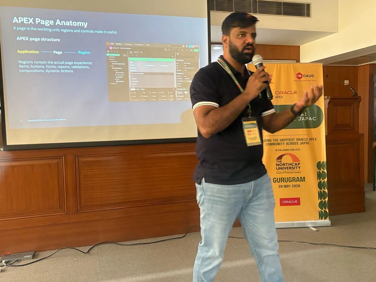 inoaug's tweet photo. Excited to attend “Building Enterprise AI Apps – Part 1” at ORACLE APEX AI BOOTCAMPS: JAPAC Gurugram 🚀

Great insights by @Roopesh_Thokala  on AI-driven enterprise apps with Oracle APEX. Amazing developer energy 🔥

#orclAPEX #AI #GenAI #Oracle #AIBootcamp #JAPAC https://t.co/uffN4518VY