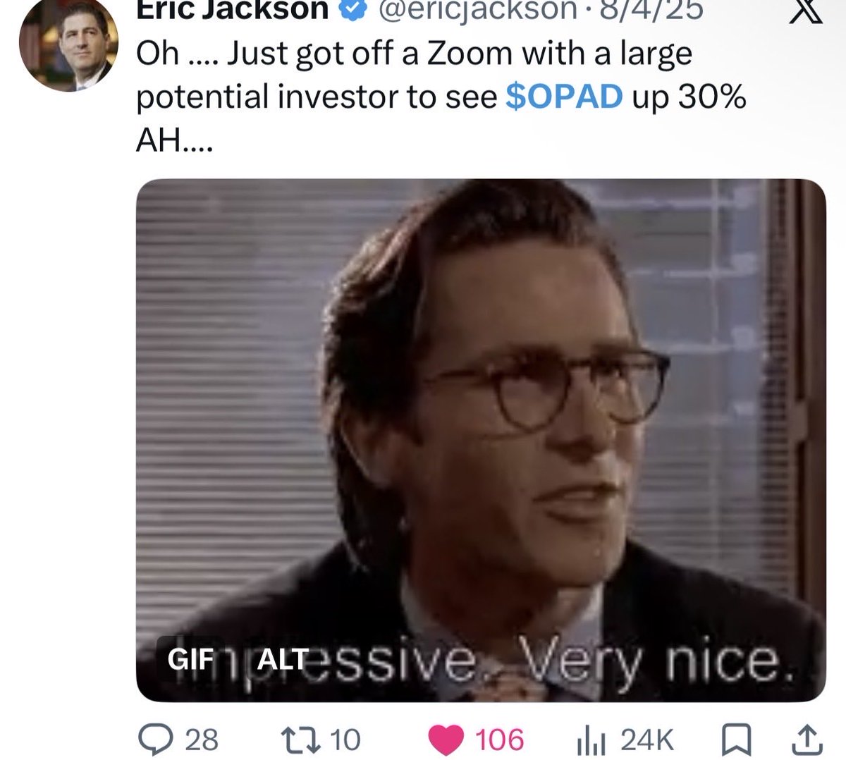 CapitalSqueez's tweet photo. $OPAD Eric Jackson and connection with Offerpad. https://t.co/K9XSbhjeZ1