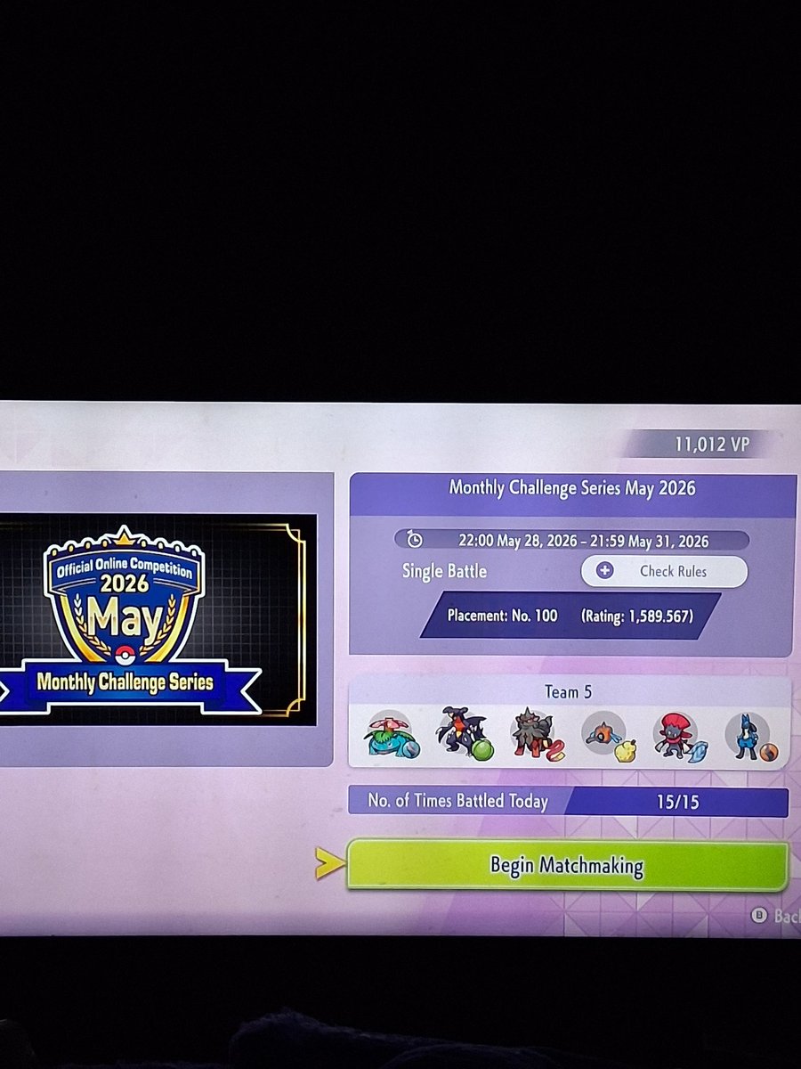 ThaNuggets's tweet photo. After day 1 of the monthly challenge in Pokemon Champions

Top 100 https://t.co/s1suJcdQ8N