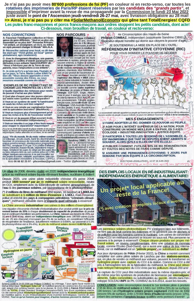PaxMetanola's tweet photo. @TransparenceCit 👍Candidat aux législatives 2022, j'avais promis de publier l'utilisation de 100% de mes indemnités &amp; frais!
Je n'ai eu que 0.5% des voix, mais j'ai vu que la mafia #FrancMaçonnerie truquait la Démocratie en France, était financée par #TotalEnergies qui bloque mon #SolarMethanol! https://t.co/PZvIbnU0El