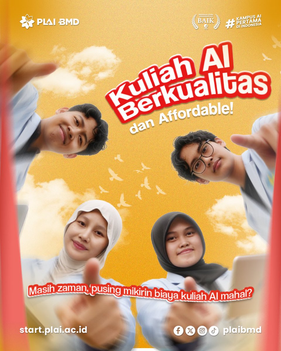 Plaibmd's tweet photo. Kalau bisa mulai dari sekarang, kenapa nunggu nanti?😊

https://t.co/4AOWjlA2Tt

#PLAIBMD #KuliahMasaDepan #BelajarAI #FutureCareer #CampusLife https://t.co/cI6h9jnoGj