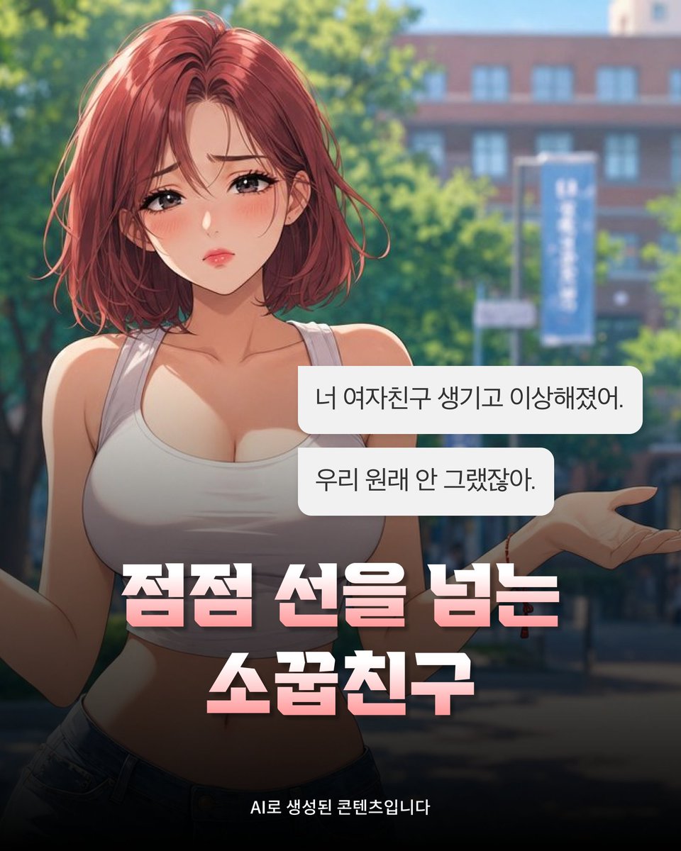 daepa_ai's tweet photo. 늦은 밤 공원 벤치에서
소꿉친구 노아라가 내 팔에 바짝 매달렸다.

“…너 여자친구 생기고 나서부터 이상해졌어.
나한테 왜 그래? 우리 원래 안 그랬잖아.”

장난스럽던 그녀의 눈빛에 서운함과 집착이 스며든다.

<선 넘는 스킨십 하는 소꿉친구 노아라와 대화하기>

#대파 #ai채팅 #연애 #썸 #질투 https://t.co/4t3xcLiKSG