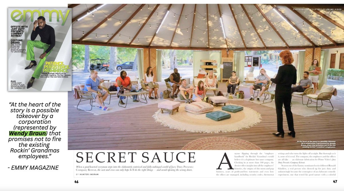 actorinspirit's tweet photo. Thank you @TelevisionAcad and #EmmyMagazine for featuring @JuryDutyPresent Company Retreat and all the "secret sauce" that went into making this comedy series with our "David vs. Goliath" theme. #TeamGoliath  #VillainEra https://t.co/nhAWj6dDrI