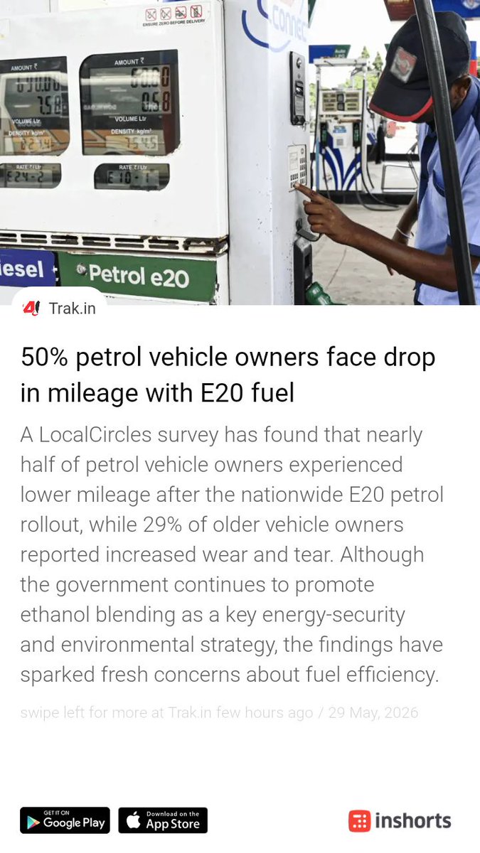 virat4u's tweet photo. @nitin_gadkari @PMOIndia Ethanol blending will not help as it will lead to more consumption because mileage decrease by this https://t.co/FjnHryVawK