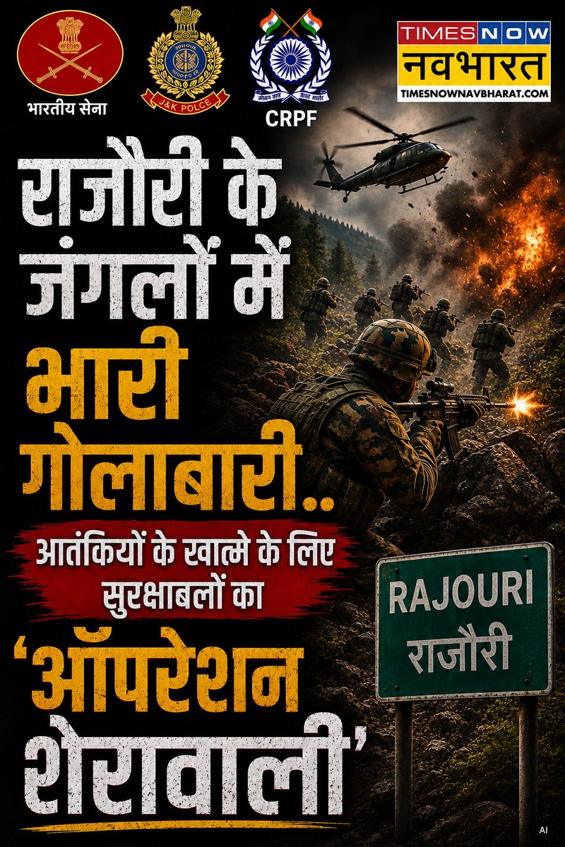TNNavbharat's tweet photo. राजौरी के जंगलों में भारी गोलाबारी.. आतंकियों के खात्मे के लिए सुरक्षाबलों का 'ऑपरेशन शेरावाली'
पूरी खबर👉
https://t.co/wxs89kV0Zv
#Rajouri #OperationSherawali #IndianArmy #SecurityForces #Encounter #TerrorOperation #JammuAndKashmir https://t.co/UdvhRWuaYF