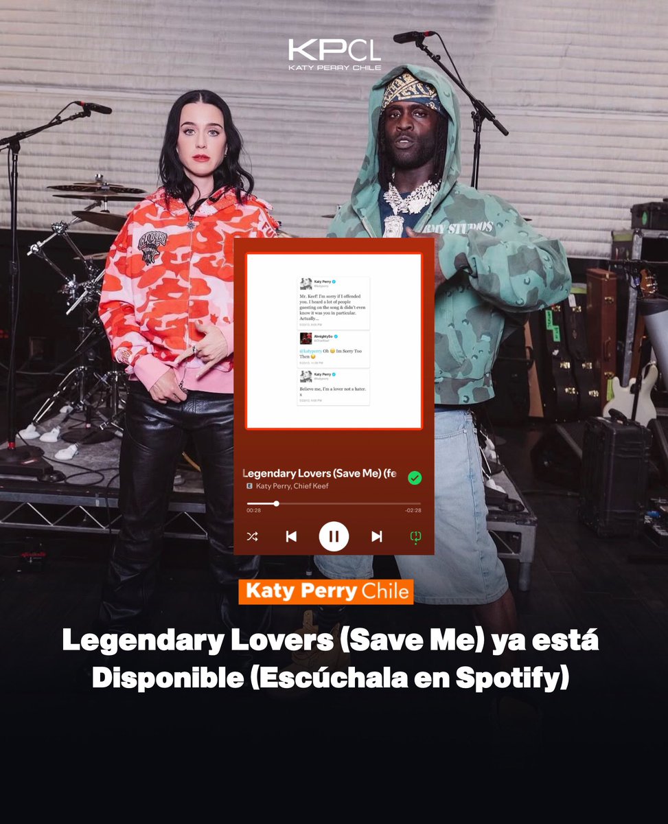 KatyPerryCL's tweet photo. 🔥���� Al fin justicia 🥲 Ya está disponible Legendary Lovers (Save Me) Feat. Chief Keef 

¿Qué te pareció? Escúchala y guárdala en Spotify 🎧

#katyperry @umusicchile @katyperry #LegendaryRemixOutNow https://t.co/K9IjFJXOEc
