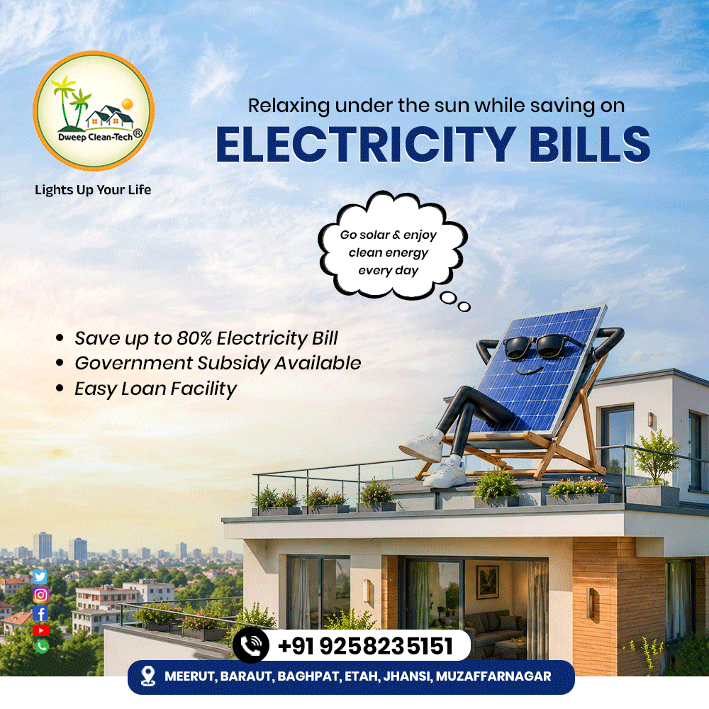 Dweep_CleanTech's tweet photo. ☀️ Relaxing under the sun while saving on electricity bills!

Go solar &amp; enjoy clean energy every day 🌿⚡

🏡 Save Up to 80% on Electricity Bills
🏡 Government Subsidy Available
💰 Easy Loan Facility

📞 9258235151

#SolarEnergy #SmartHome #DCPLSolar #SolarPower https://t.co/n29FUXfsFU