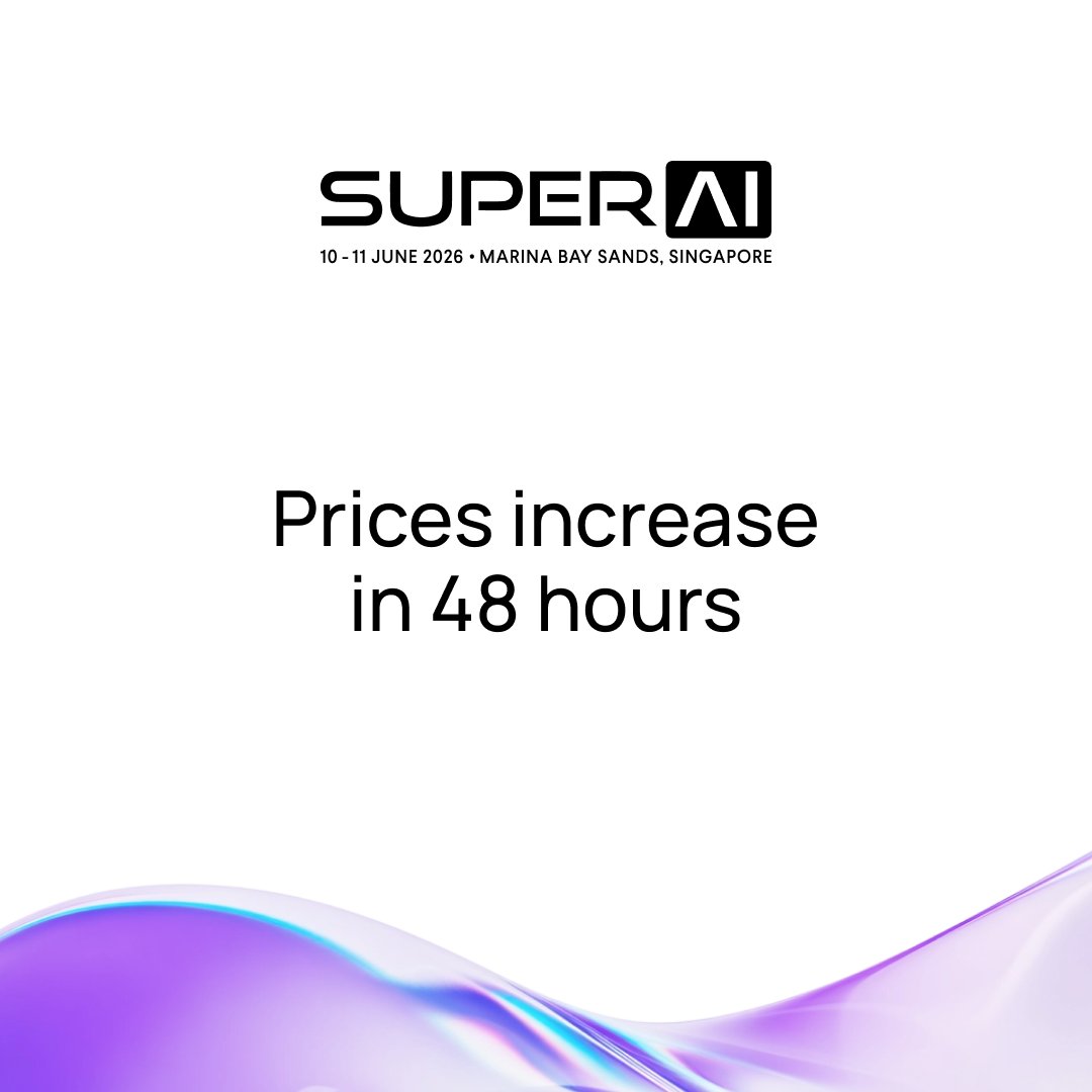 superai_conf's tweet photo. SuperAI tickets are US$499 until Sunday.

After that, prices go up to US$599 as we approach capacity. 

Limited US$499 tickets available: https://t.co/FlpI2n7tql https://t.co/mvgBvFdB1G