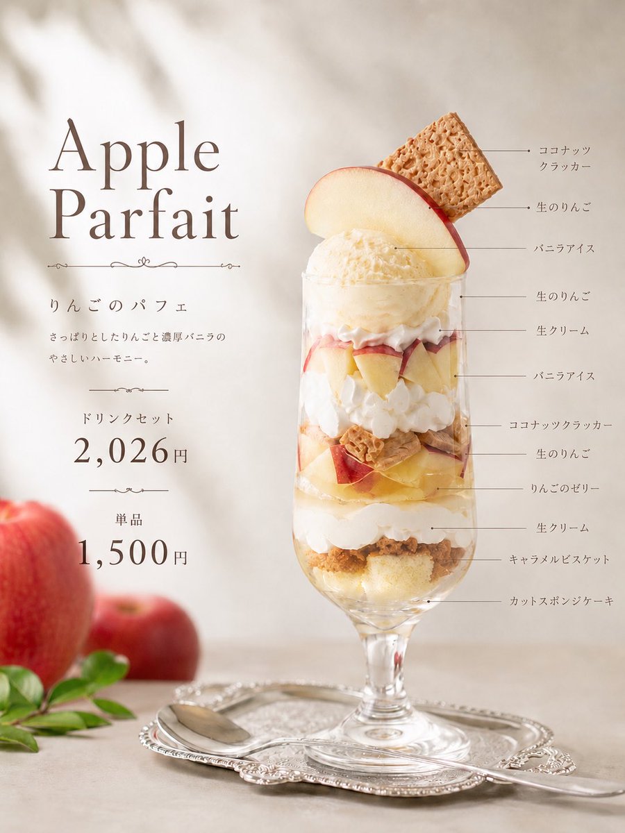 417_tea's tweet photo. 7周年限定のりんごのパフェ🍎

さっぱりとしたりんごと濃厚バニラの
やさしいハーモニー https://t.co/2dJlKkaLVb