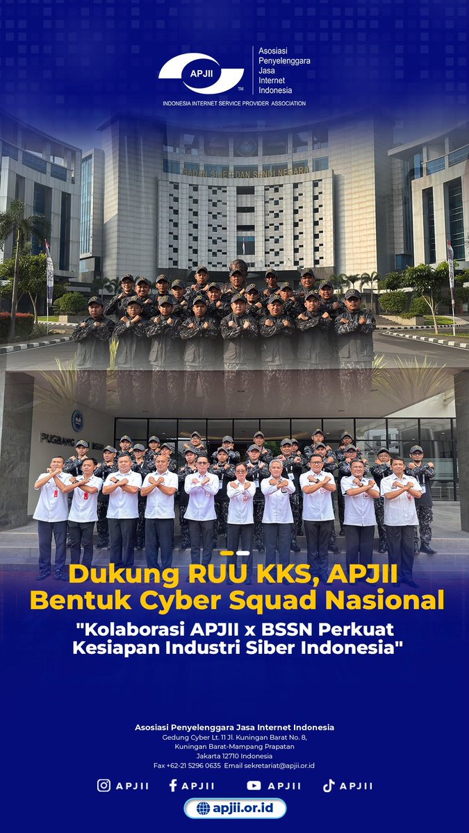 APJIIOfficial's tweet photo. Dalam mendukung penyusunan RUU KKS, APJII mengambil langkah nyata dengan membentuk Cyber Squad sebagai upaya memperkuat kesiapan industri internet nasional menghadapi tantangan ruang siber yang semakin kompleks.

selengkapnya:
https://t.co/3l7QqT0a5s https://t.co/WbdjgPAPMd